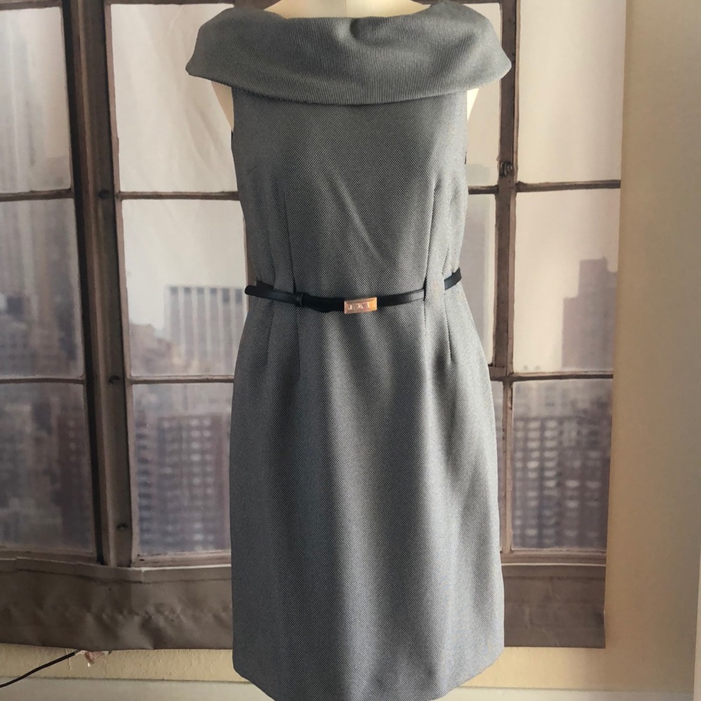 Black and white belted dress
